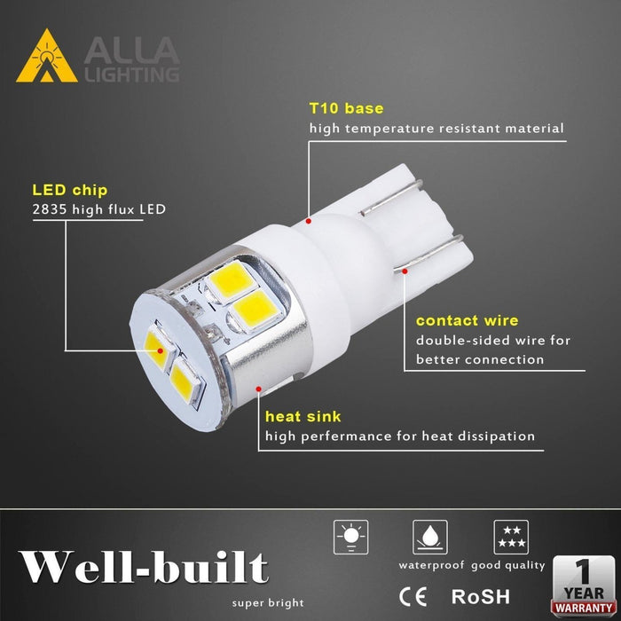 194 168 LED Bulbs 12V Interior Map Dome Trunk Courtesy Lights W5W 2825 -Alla Lighting