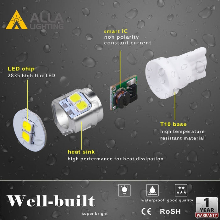 194 168 LED Bulbs 12V Interior Map Dome Trunk Courtesy Lights W5W 2825 -Alla Lighting