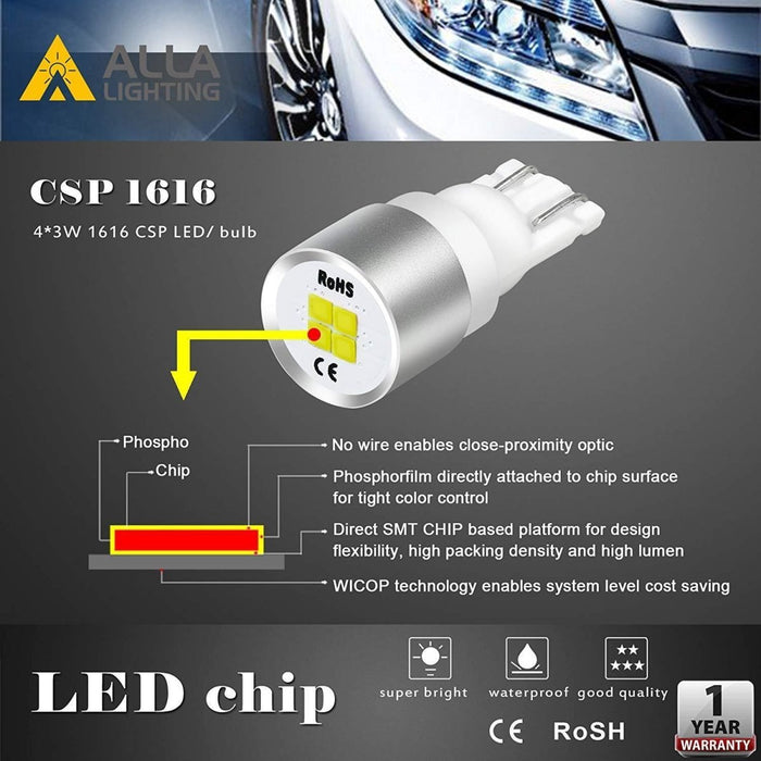 2825 194 LED Lights Bulbs 12V 1616-SMD 168 158 194NAK -Alla Lighting