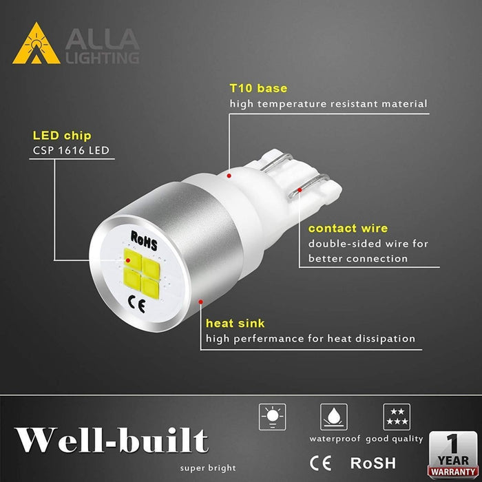 2825 194 LED Lights Bulbs 12V 1616-SMD 168 158 194NAK -Alla Lighting