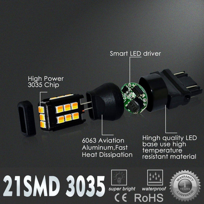 4157 3157 LED Switchback Turn Signal Lights Bulbs, 6000K White/Amber Yellow -Alla Lighting
