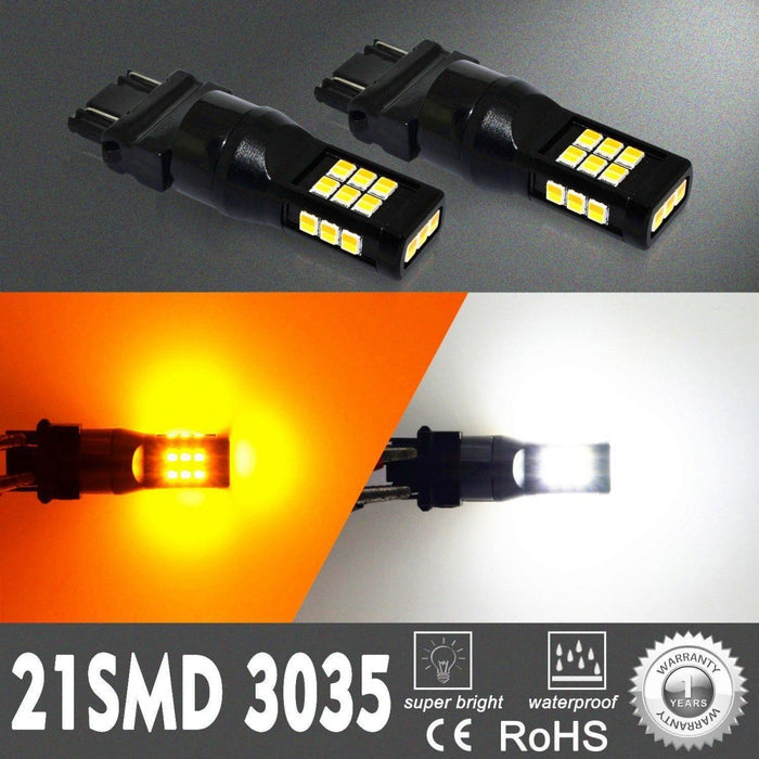 4157 3157 LED Switchback Turn Signal Lights Bulbs, 6000K White/Amber Yellow -Alla Lighting