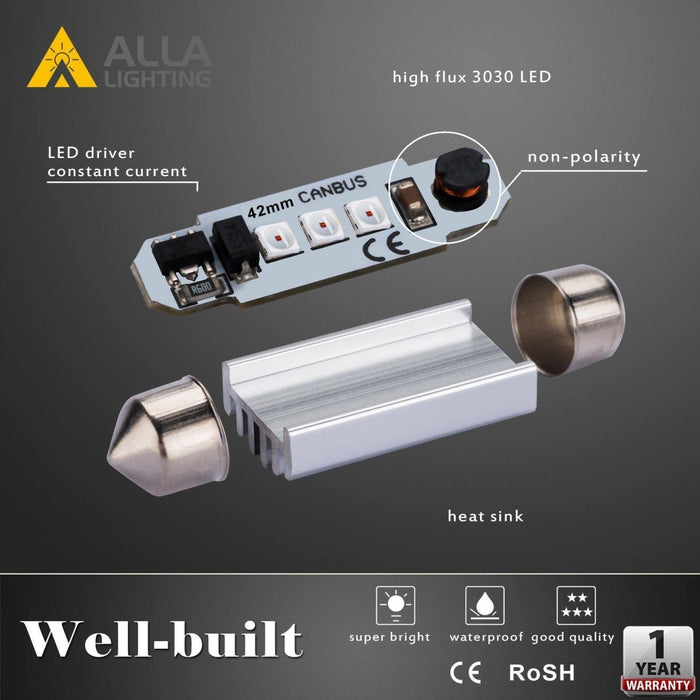 42mm 211-2 578 LED Festoon Bulbs Interior Map Dome Trunk Lights -Alla Lighting