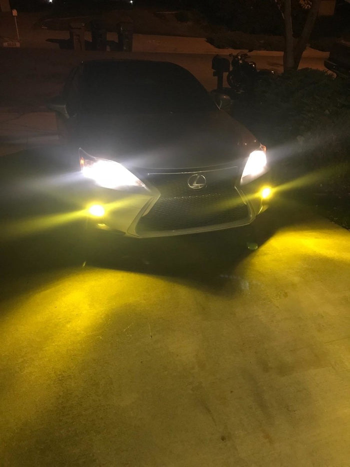 5201 DRL 5202 LED Fog Lights Bulbs PS19W 12085, 3000K Amber Yellow -Alla Lighting