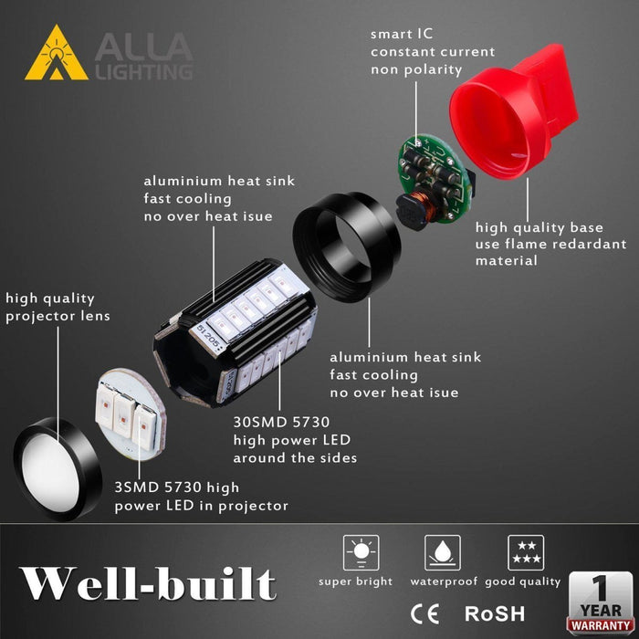 7440 7443 LED Strobe Brake Lights Flashing Stop Bulbs 7441 W21W -Alla Lighting