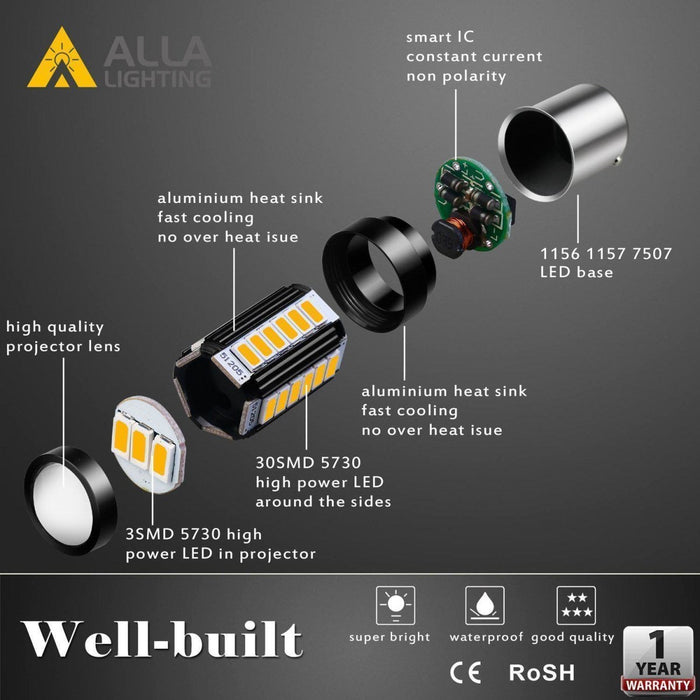 7507 PY21W 12496 LED Bulbs Super Bright 12V Turn Signal Lights Bulbs -Alla Lighting