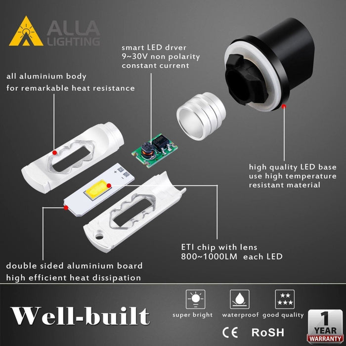 884 880 LED Bulbs ETI-SMD Fog Lights DRL 899, 6K White/Yellow/8000K Blue -Alla Lighting