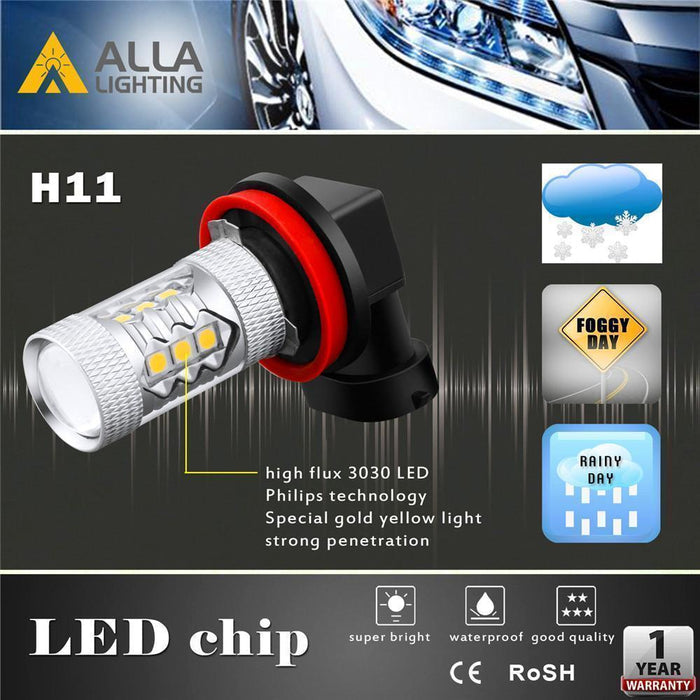 9145 H10 LED Bulbs Fog Lights Upgrade for Cars, Trucks, 3000K Yellow -Alla Lighting