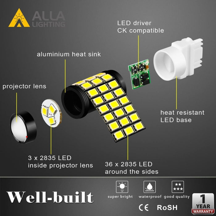 BA15S 1156 LED Lights Bulbs 2835 39-SMD, White/Red/Amber Yellow -Alla Lighting