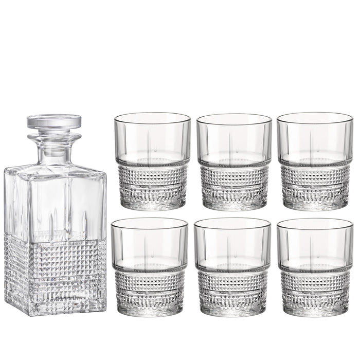 Bormioli Rocco Bartender 7pc Novecento Whiskey Set (1 Decanter + 6 DOF Glasses)