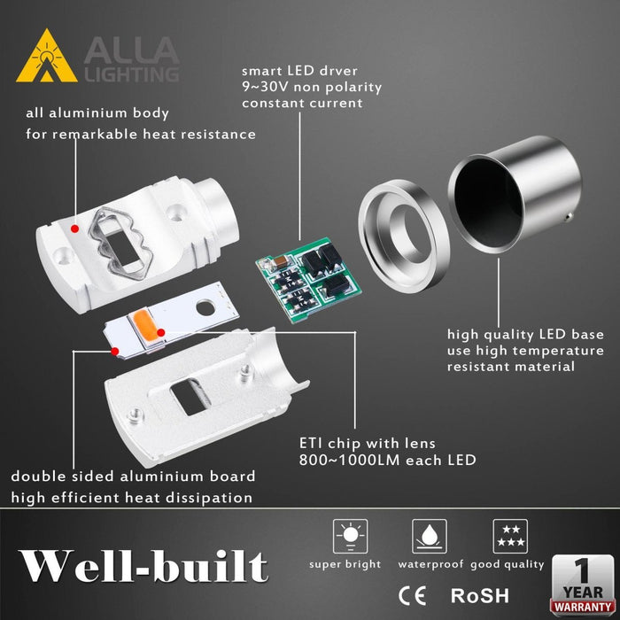 BAU15S 7507 LED Bulbs Turn Signal Lights Bulbs 12496, Amber Yellow -Alla Lighting