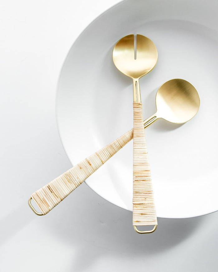 Brass Rattan Salad Servers