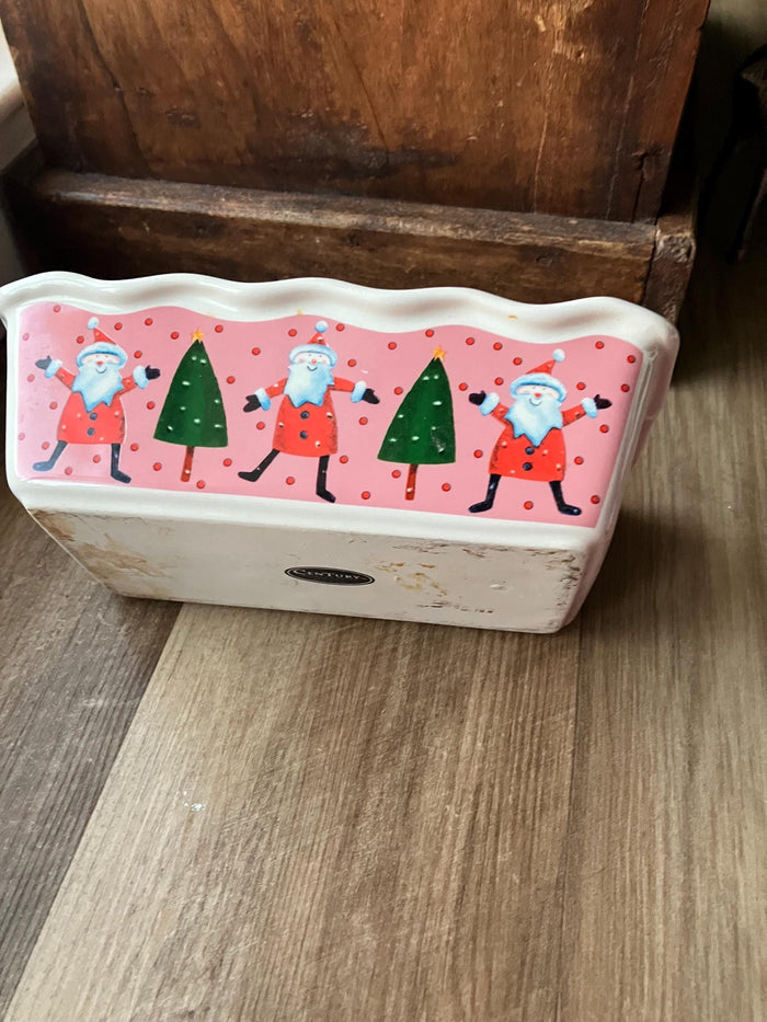 Ceramic Christmas Loaf Pan, Santa and Christmas Tree Design