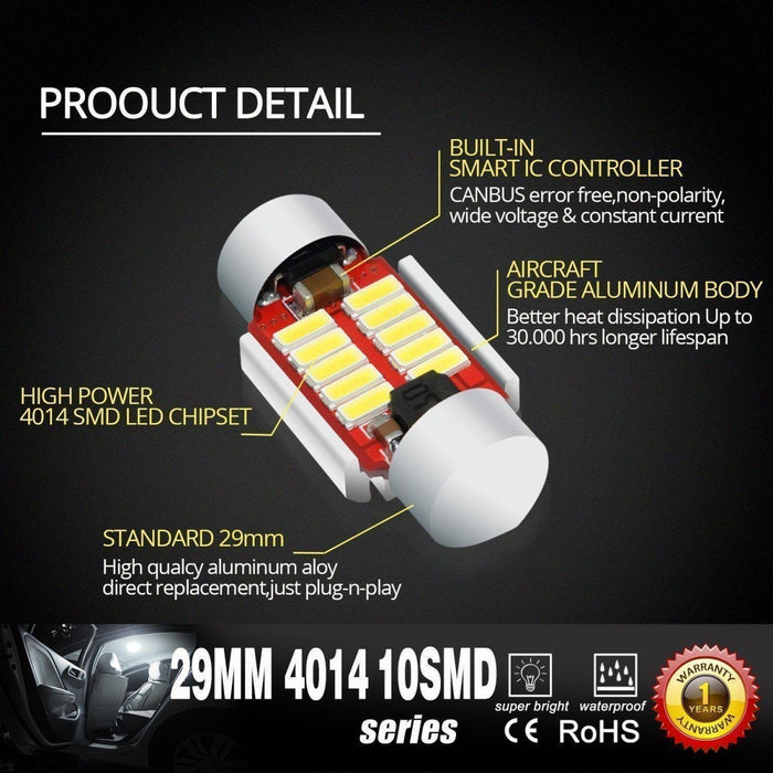 DE3175 DE3021 LED Bulbs Festoon Interior Map Dome Lights, 6K White -Alla Lighting