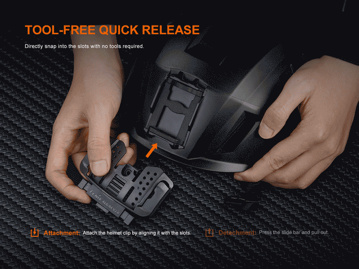 GIF animation of how to attach and detach the Fenix ALG-04 V2.0 to and from a helmet