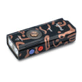 Black and brown patterned E06R with blue and red side buttons and a brown power button a white background