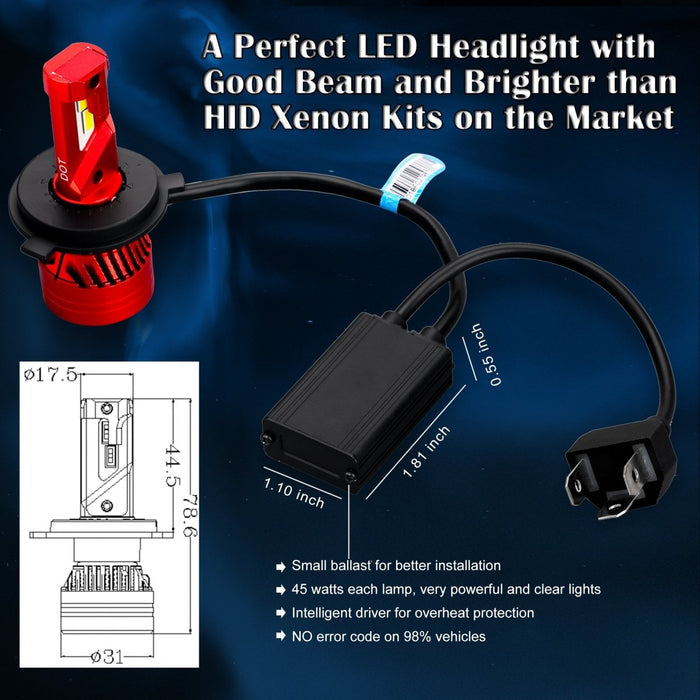 FL-BH H4 HB2 LED Headlights Bulbs 9003 Replacement Upgrade -Alla Lighting
