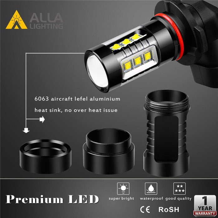 H10 9145 LED Fog Lights Bulbs High Power 80W Cree 9140, 6K White -Alla Lighting