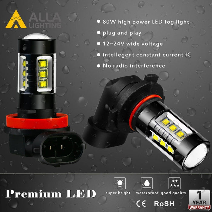 H11 H16 H8 LED Fog Lights Bulbs High Power 80W Cree DRL, 6000K White -Alla Lighting