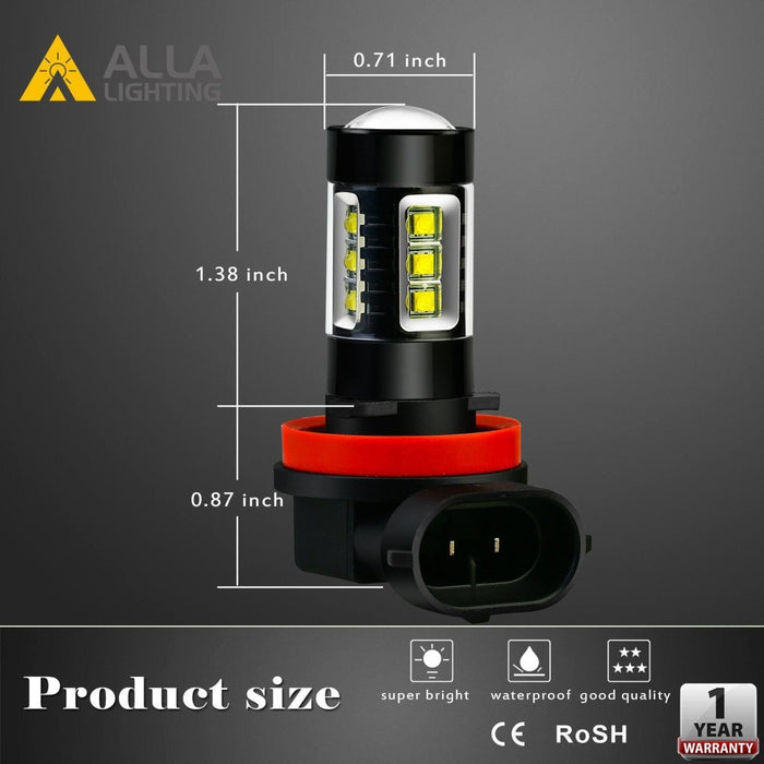 H11 H16 H8 LED Fog Lights Bulbs High Power 80W Cree DRL, 6000K White -Alla Lighting