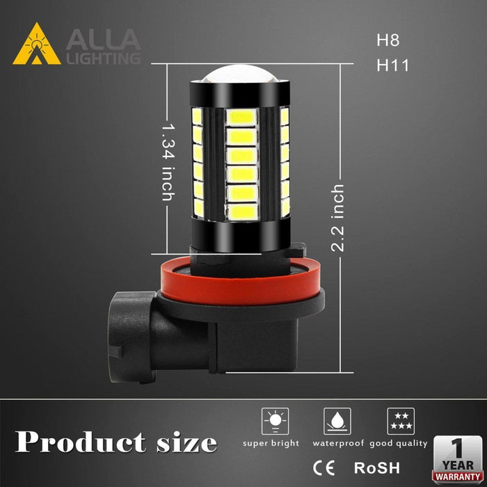 H8 H16 H11 LED Fog Lights Bulbs Super Bright 5730-SMD, 6000K Xenon White -Alla Lighting
