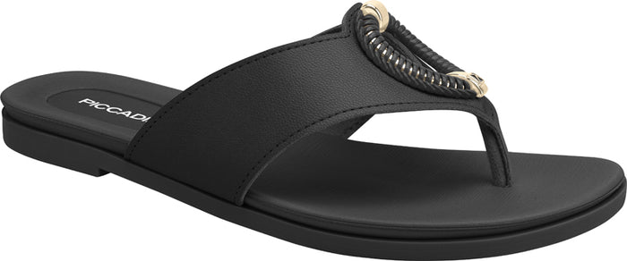 Flat sandal Piccadilly black with braided detail on the upper pat in metallic gold