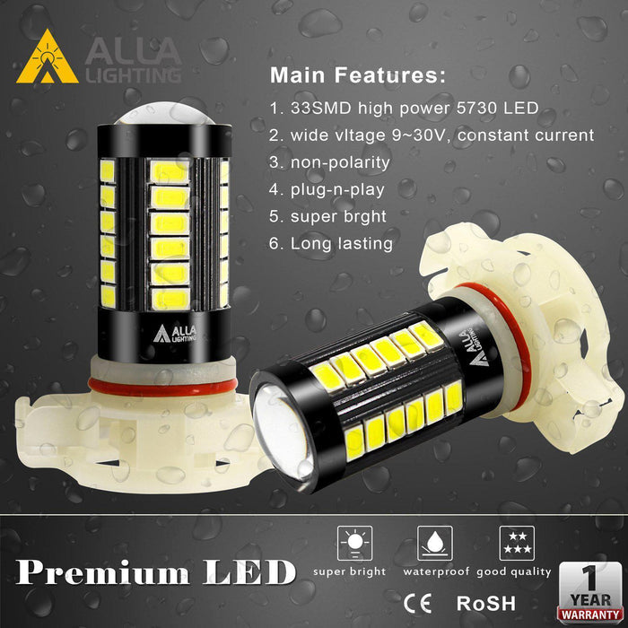 PS19W 5202 LED Fog Lights Bulbs Super Bright 5730-SMD, 6000K Xenon White -Alla Lighting