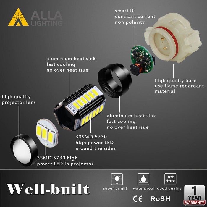 PS19W 5202 LED Fog Lights Bulbs Super Bright 5730-SMD, 6000K Xenon White -Alla Lighting