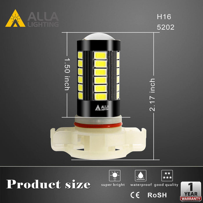 PS19W 5202 LED Fog Lights Bulbs Super Bright 5730-SMD, 6000K Xenon White -Alla Lighting