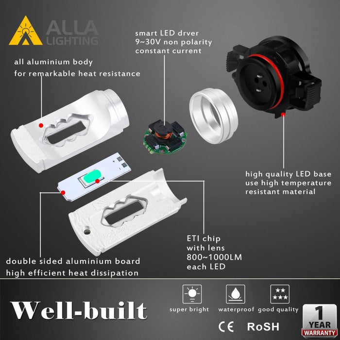PSX24W 12276 LED Fog Lights Bulbs 12V 2504, 6K White/3K Yellow/Red/8K Blue -Alla Lighting