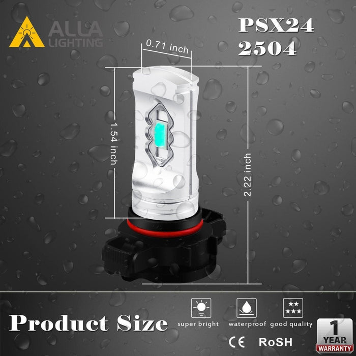 PSX24W 12276 LED Fog Lights Bulbs 12V 2504, 6K White/3K Yellow/Red/8K Blue -Alla Lighting