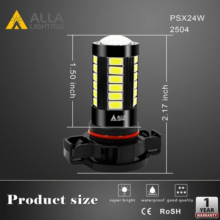 PSX24W 2504 LED Fog Lights Bulbs Super Bright 5730-SMD, 6000K Xenon White -Alla Lighting