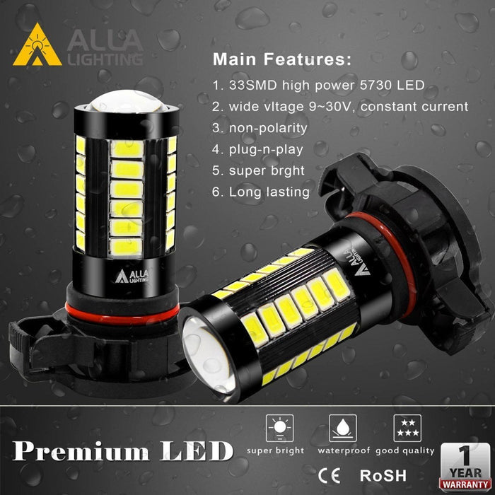 PSX24W 2504 LED Fog Lights Bulbs Super Bright 5730-SMD, 6000K Xenon White -Alla Lighting