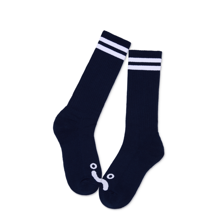 Rib Socks | Long | Happy Sad - Navy/White