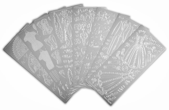 Set of 8 Peel-Off designs for ladies and wedding cards in Silver !