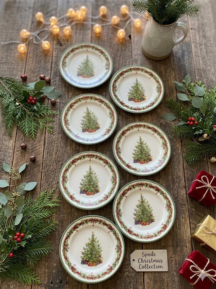 Seven Christopher Radko Holiday Celebration Salad Plates, Cookie Plate, Dessert Plate