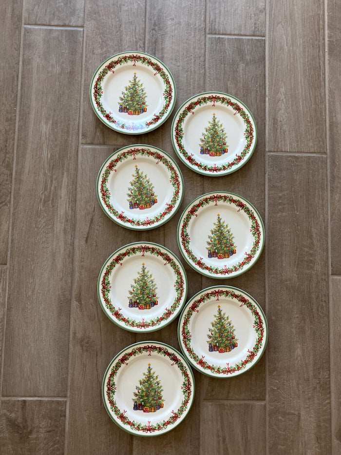 Seven Christopher Radko Holiday Celebration Salad Plates, Cookie Plate, Dessert Plate