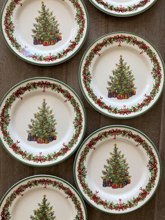 Seven Christopher Radko Holiday Celebration Salad Plates, Cookie Plate, Dessert Plate