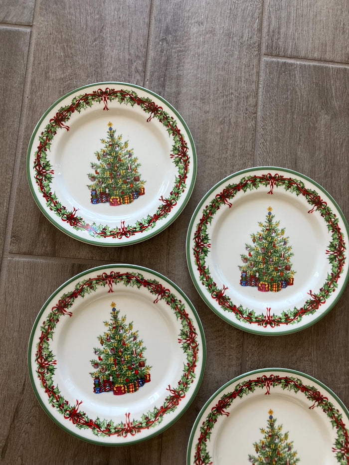 Seven Christopher Radko Holiday Celebration Salad Plates, Cookie Plate, Dessert Plate