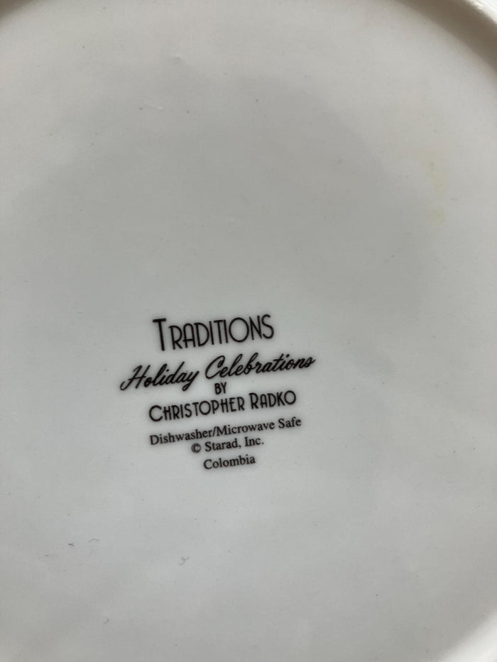 Seven Christopher Radko Holiday Celebration Salad Plates, Cookie Plate, Dessert Plate