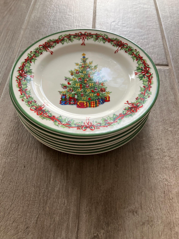 Seven Christopher Radko Holiday Celebration Salad Plates, Cookie Plate, Dessert Plate