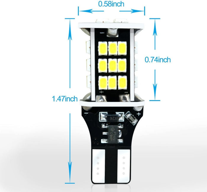 T15 921 W16W LED Back up Reverse Lights Bulbs 912, 6K Xenon White -Alla Lighting
