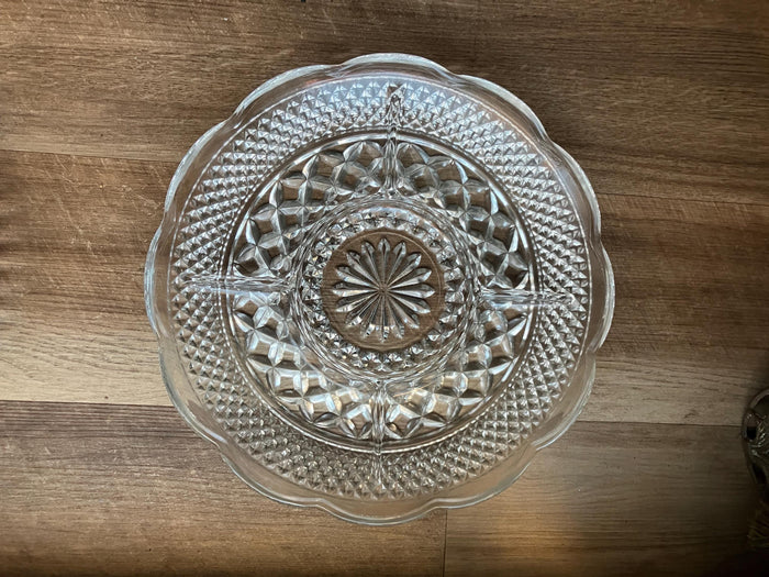Three Vintage Glass Divided Relish Trays, MCM Serving Dishes, Glass Charcuterie Boards