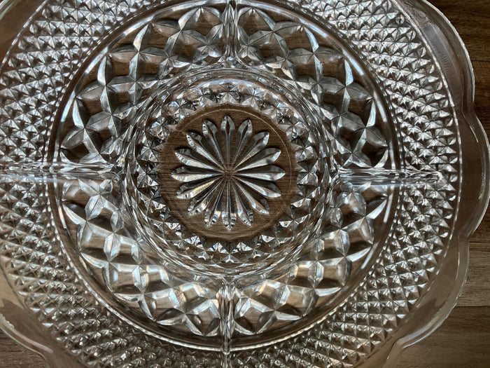 Three Vintage Glass Divided Relish Trays, MCM Serving Dishes, Glass Charcuterie Boards