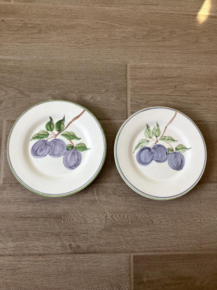 Two Fortebraccio Ceramiche Hand Painted Plates , Plum Design
