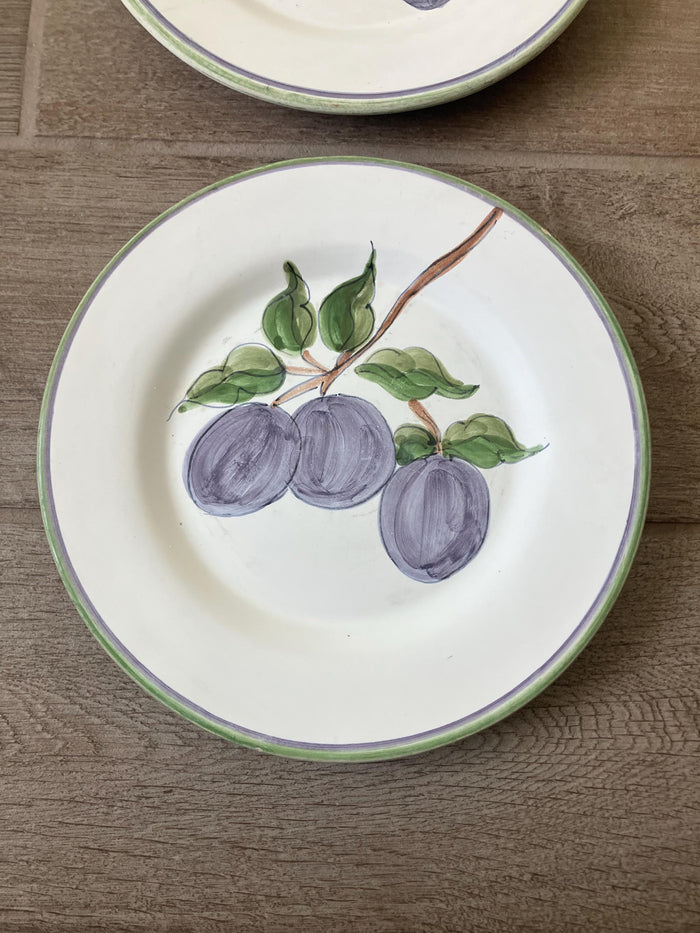 Two Fortebraccio Ceramiche Hand Painted Plates , Plum Design