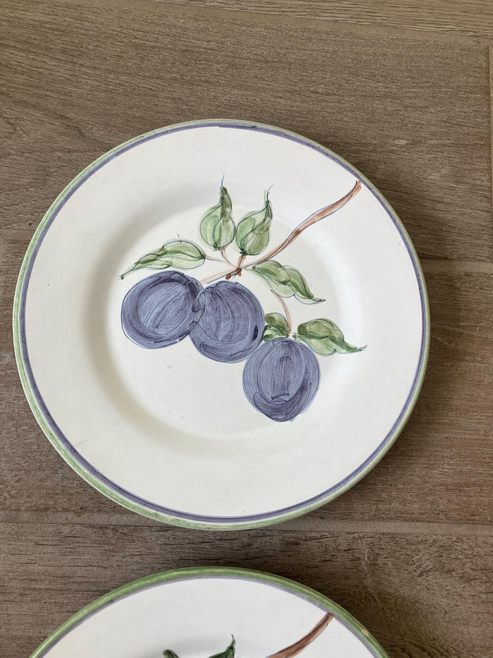 Two Fortebraccio Ceramiche Hand Painted Plates , Plum Design