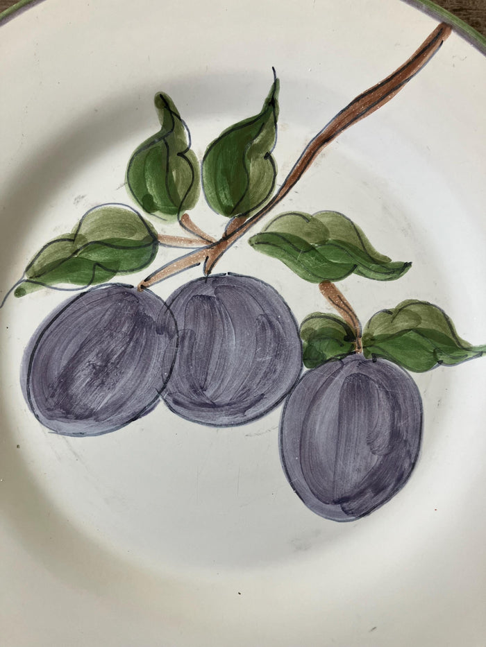 Two Fortebraccio Ceramiche Hand Painted Plates , Plum Design
