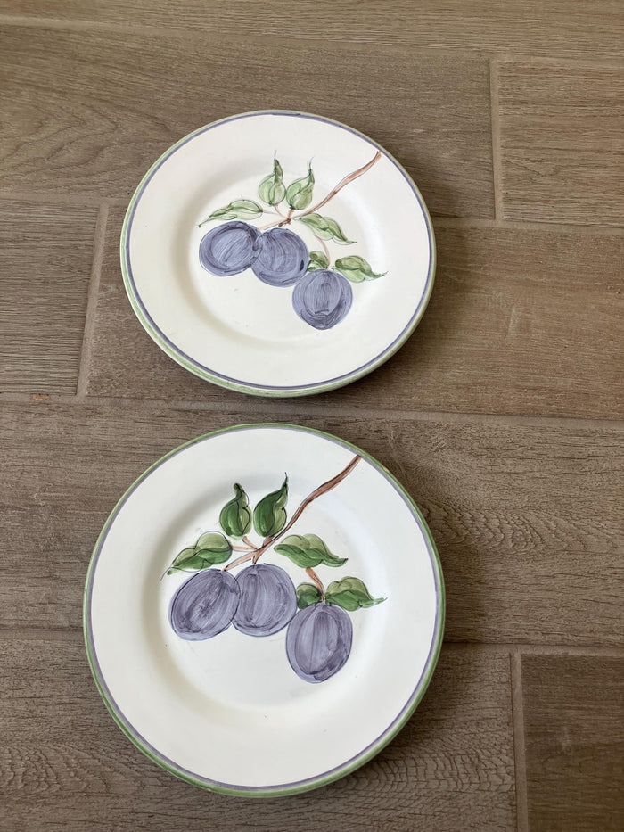 Two Fortebraccio Ceramiche Hand Painted Plates , Plum Design