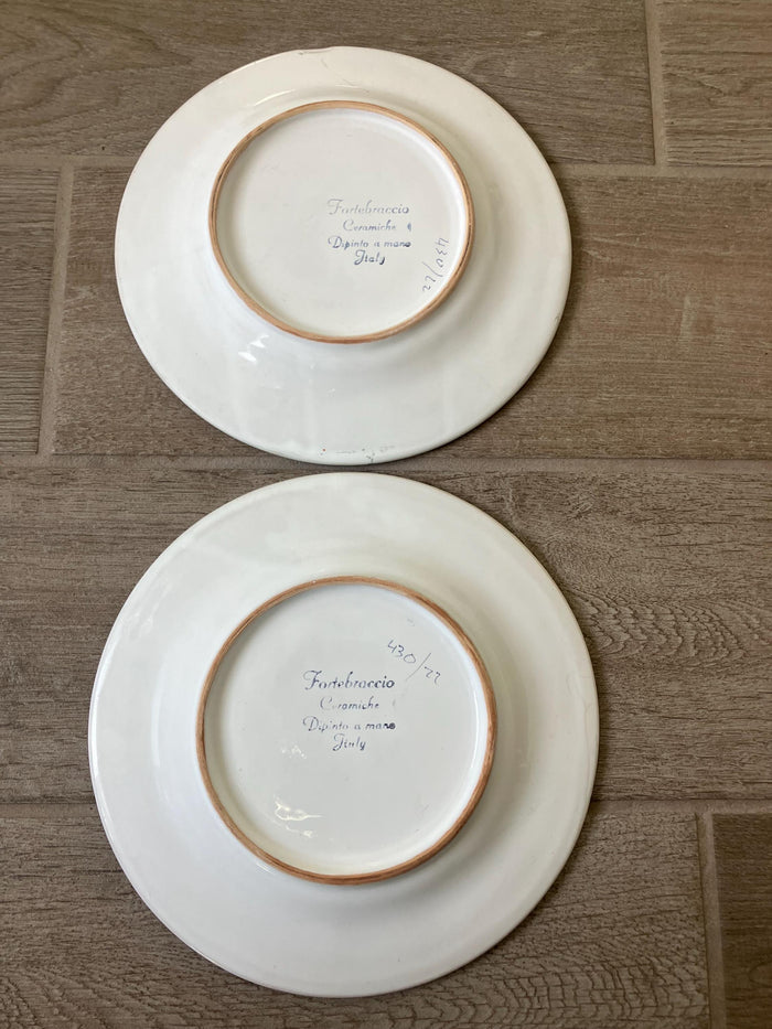 Two Fortebraccio Ceramiche Hand Painted Plates , Plum Design